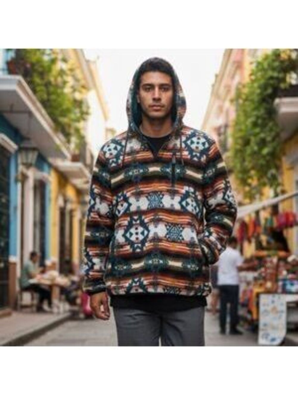 Dravus Hoodie Mens Western Print Pockets Fleece Snap Pullover Sweatshirt Size M